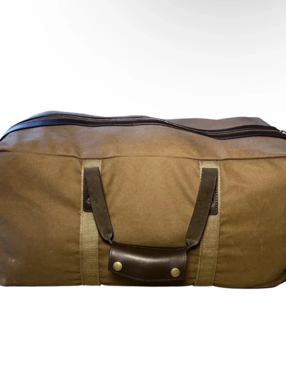 Lands' End Brown Canvas Duffel with Leather Trim